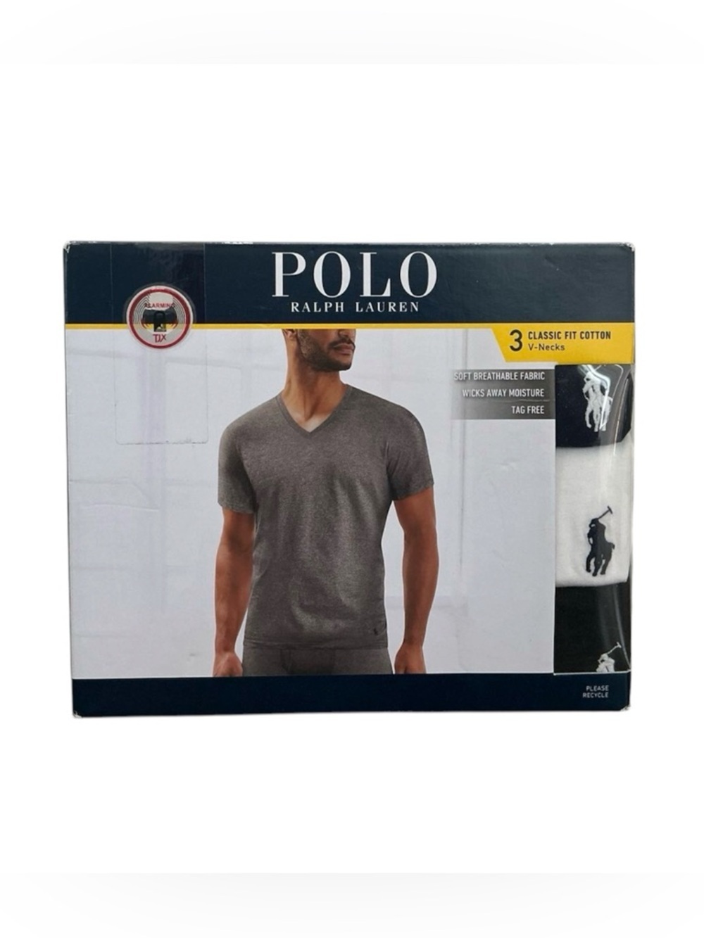 Polo Ralph Lauren Men’s Classic Fit Cotton V-Neck 3 Pack T-Shirts Black/White